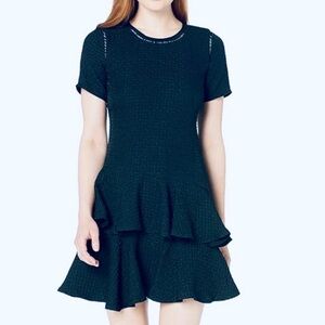 Rebecca Taylor Navy Blue Asymmetric Short Sleeve Dress